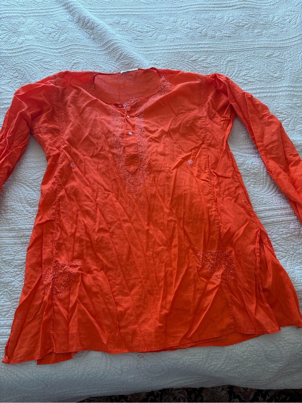 Women's Long-Sleeve Embroidered Tunic Top - Orange